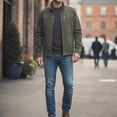 thumbnail image 4 of Rexolia Men’s Jacket Slim Fit Washed Fabric Multi Pocket Workwear Stand Collar Zip Army Green L, 4 of 6