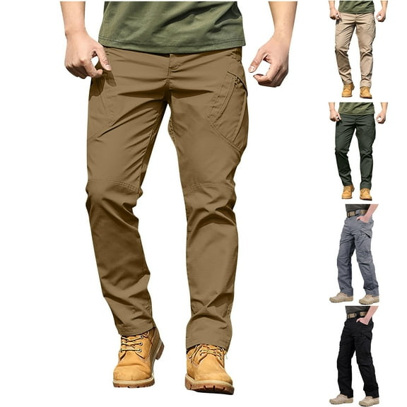 RYDCOT Men's Vent Stretch Pants, Lightweight Casual Cargo Pants, Straight-Fit Utility Work Pants with Muityple Pockets Khaki 12(XL)