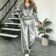 thumbnail image 2 of Szluipve 2 Piece Sets for Women Velvet Leopard Print Patchwork Tracksuit Zip Up Long Sleeve Jacket And Wide Leg Pants 2 Piece Outfit Casual Loungewear Set With Pockets Gray XXL, 2 of 6