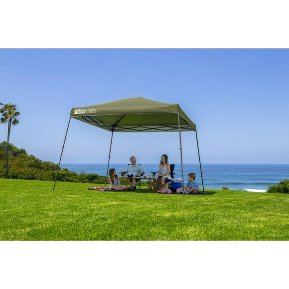 Quik Shade 11' x 11' Solo Steel 90 Square Feet of Shade Slant Leg Outdoor Pop-Up Canopy, Olive