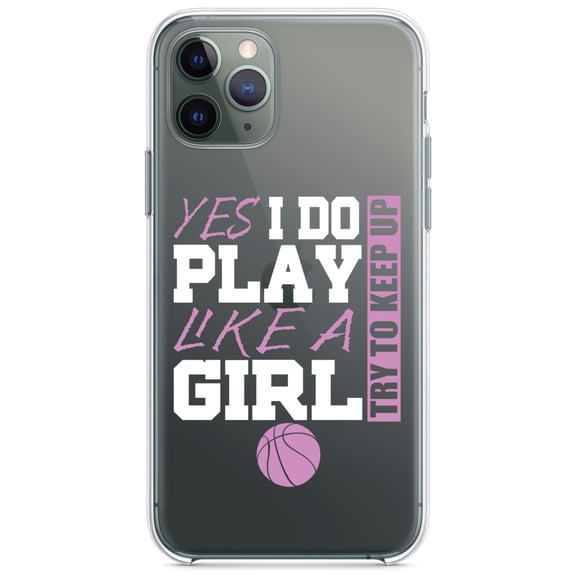 DistinctInk Clear Shockproof Hybrid Case for iPhone 11 Pro (5.8" Screen) - TPU Bumper Acrylic Back Tempered Glass Screen Protector - Volleyball Yes I Do Play Like a Girl