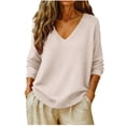 thumbnail image 2 of Chiccall Sweaters for Women Womens V-Neck Long Sleeve Knit Sweater Casual Soft Knitted Pullover Top Beige 2XL, 2 of 8