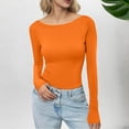 thumbnail image 2 of Women's Boat Neck Tops Long Sleeve Shirts 2026 Spring Casual Fitted Tee Shirts Solid Color Slim Fit Basic Clothes, 2 of 4