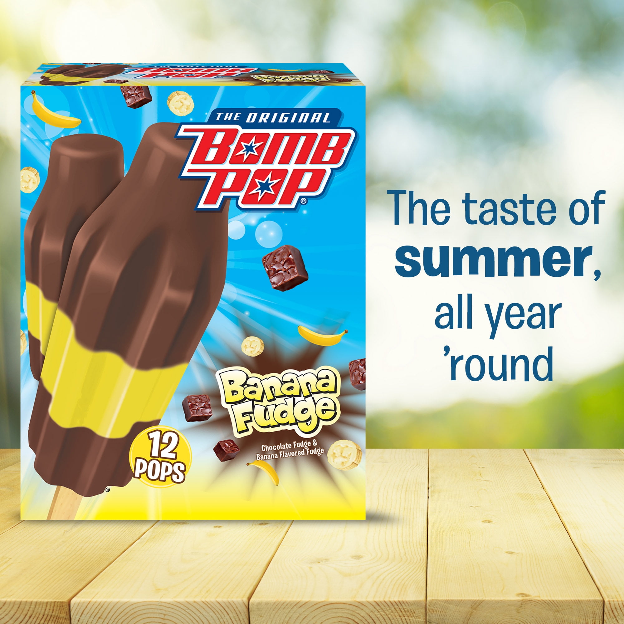 Bomb Pop Banana Fudge Freeze Ice Pop, Frozen Freezer Dessert, 12 Pack