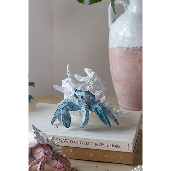 7.3x7x5.7" Lifelike Blue Hermit Crab Figurine with White Shell
