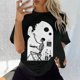 thumbnail image 2 of Top de manga corta suelto con estampado de calavera Retro desgastado y hombros caídos para mujer Pompotops hfajkhk125658, 2 of 6