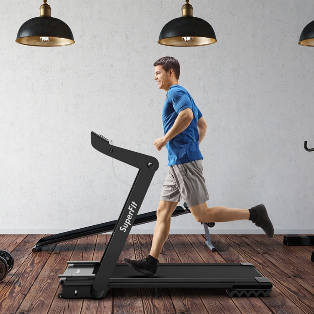 Topcobe 4.0HP Foldable Electric Treadmill Jogging Machine with Speaker LED, Indoor Fitness Equipment, Modern Sports Equipment-Black