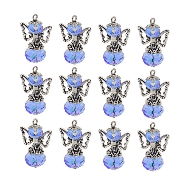 Minnieouse 12 abalorios de ala de ángel de plata tibetana abalorio colgante de cristal azul