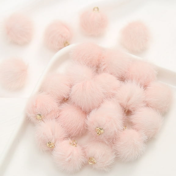 XmhyTop-A 10pcs Faux Fur Fluffy Pompom Balls Pendant Diy Earring Necklace Accessory for Craft Jewelry Making-Pink