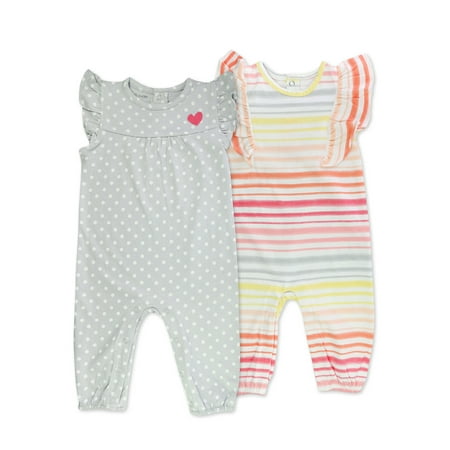 Mac & Moon Baby Girl 2 Pk Coveralls Sizes Newborn-24 Months