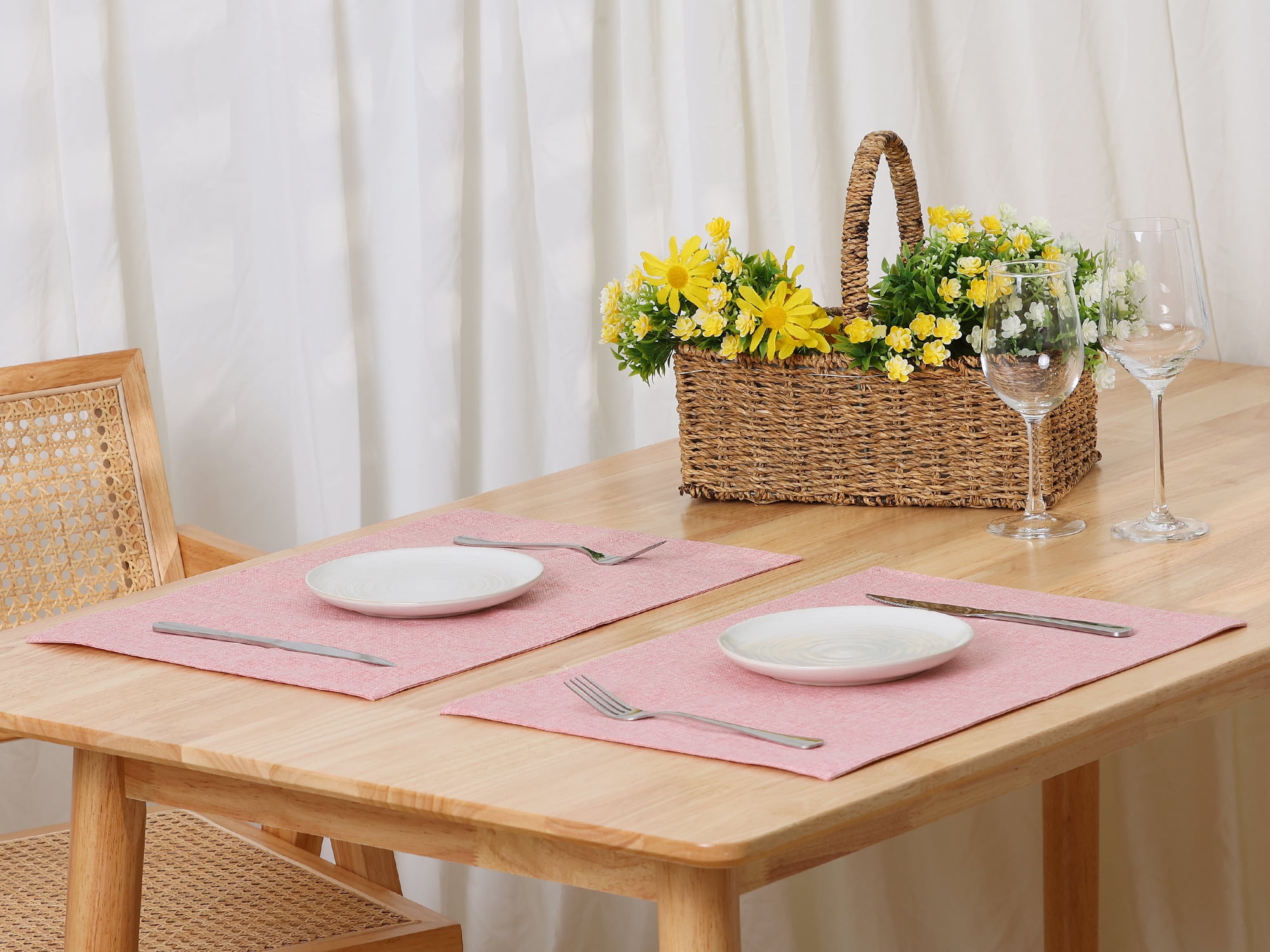 Unique Bargains Placemats Set of 6 Heat Resistant Place Imitation Linen Place Table Mats Light Pink