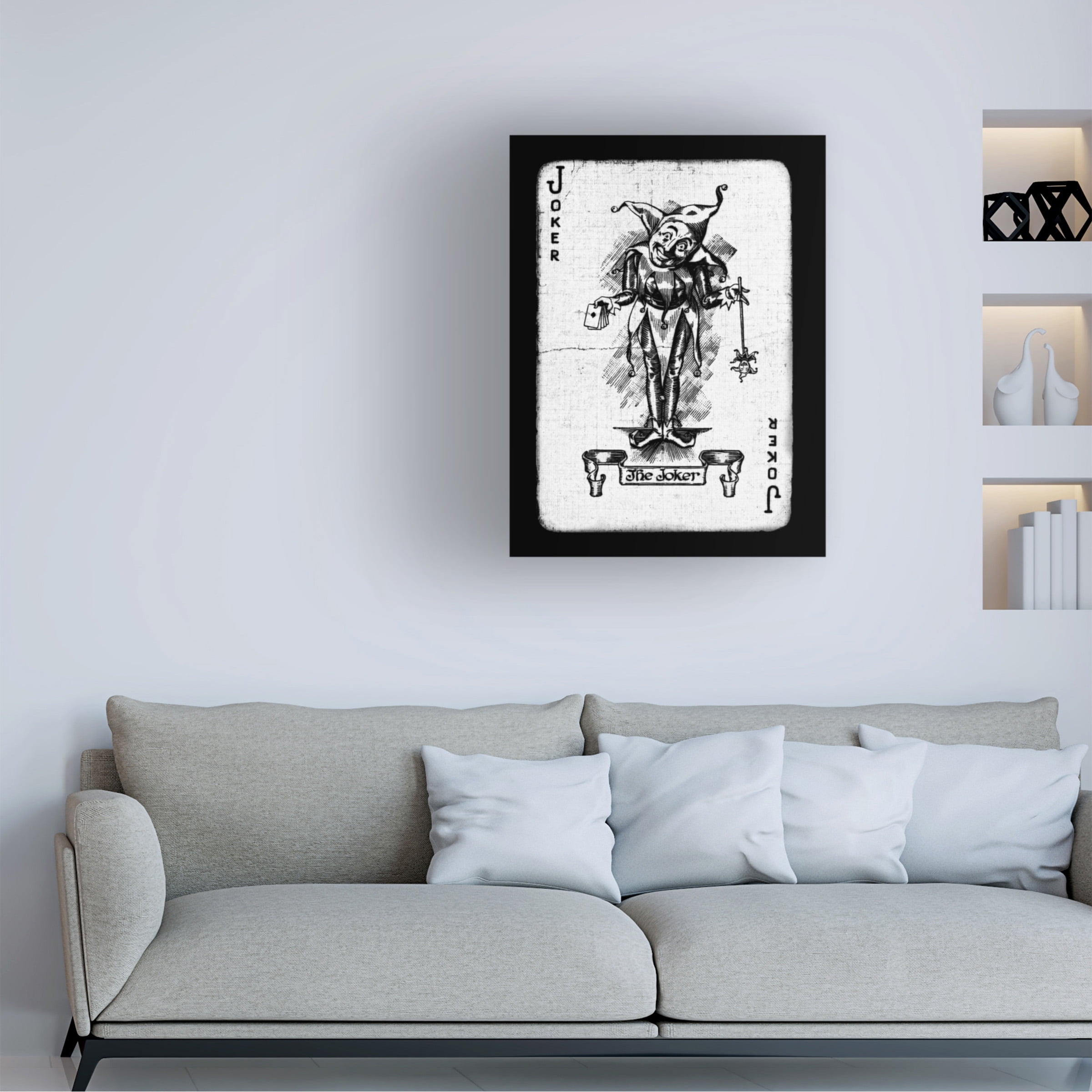 Canvas Wall Art - Tom Quartermaine 'Black and White Joker Playing Card' Wall Art for Living Room, Bedroom, or Office DÃ©cor by Trademark Fine Art - 18 x 24 Inches