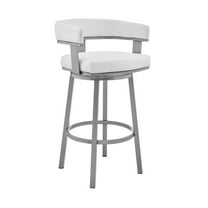Armen Living Cohen30" Bar Height Swivel Bar Stool in Silver Finish with White Faux Leather