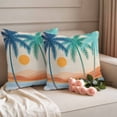 thumbnail image 2 of Boho Summer Beach Outdoor Waterproof Pillow Covers, Abstract Tropical Palm Trees Burlap Decorative Square Throw Pillowcase Sofa Cushion Sham for Patio/Couch/Chair, 16"x16" 2 Pack, 2 of 8