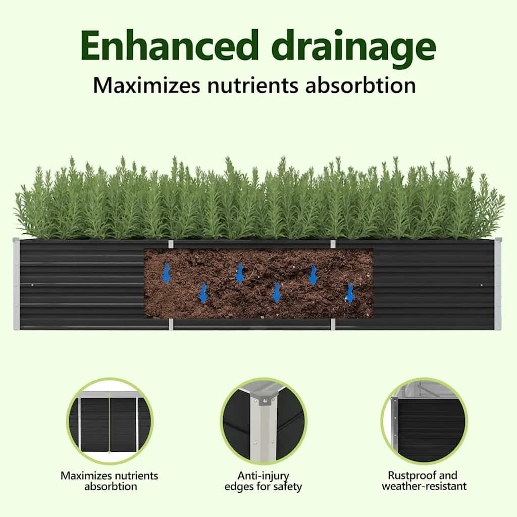 vidaXL Raised Garden Bed Raised Flower Bed Galvanized Steel Planter Anthracite
