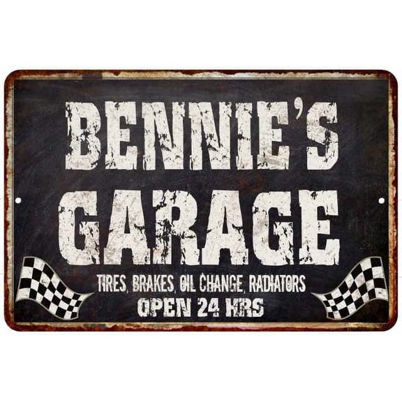 BENNIE'S Garage Black Grunge Sign 8 x 12 High Gloss Metal 208120005251