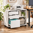 thumbnail image 5 of 3-Drawer Rolling File Cabinet with Large Open Storage Shelves, Lateral Mobile Printer Stand for Home Office, White-Wash Finish, 30.7" L x 15.2" W, 5 of 8