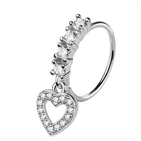 Body Accentz CZ Heart Dangle Stainless Steel Petite Nose Hoop