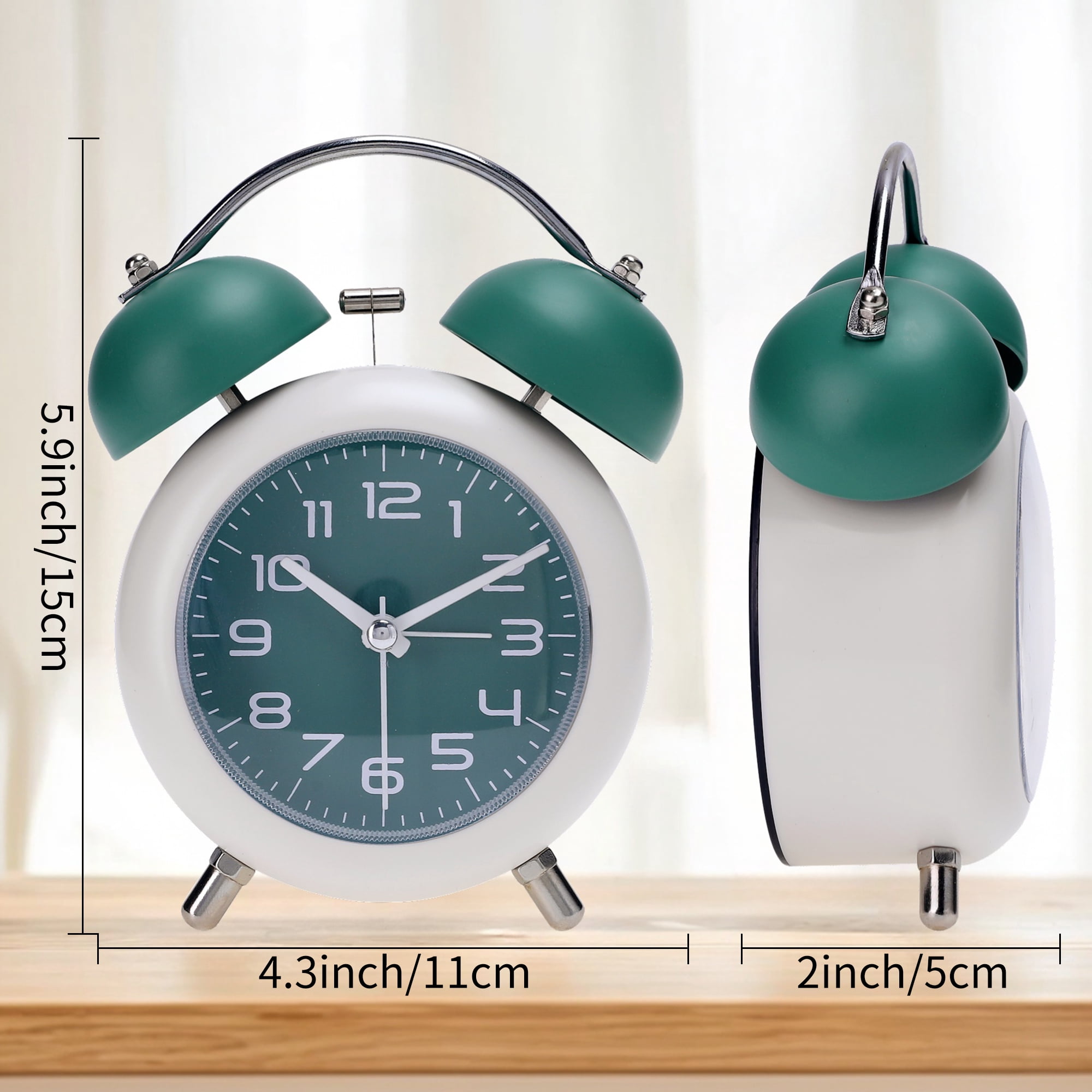 Unique Bargains 2 Pcs Old Fashioned Circle Loud Alarm Clock Green