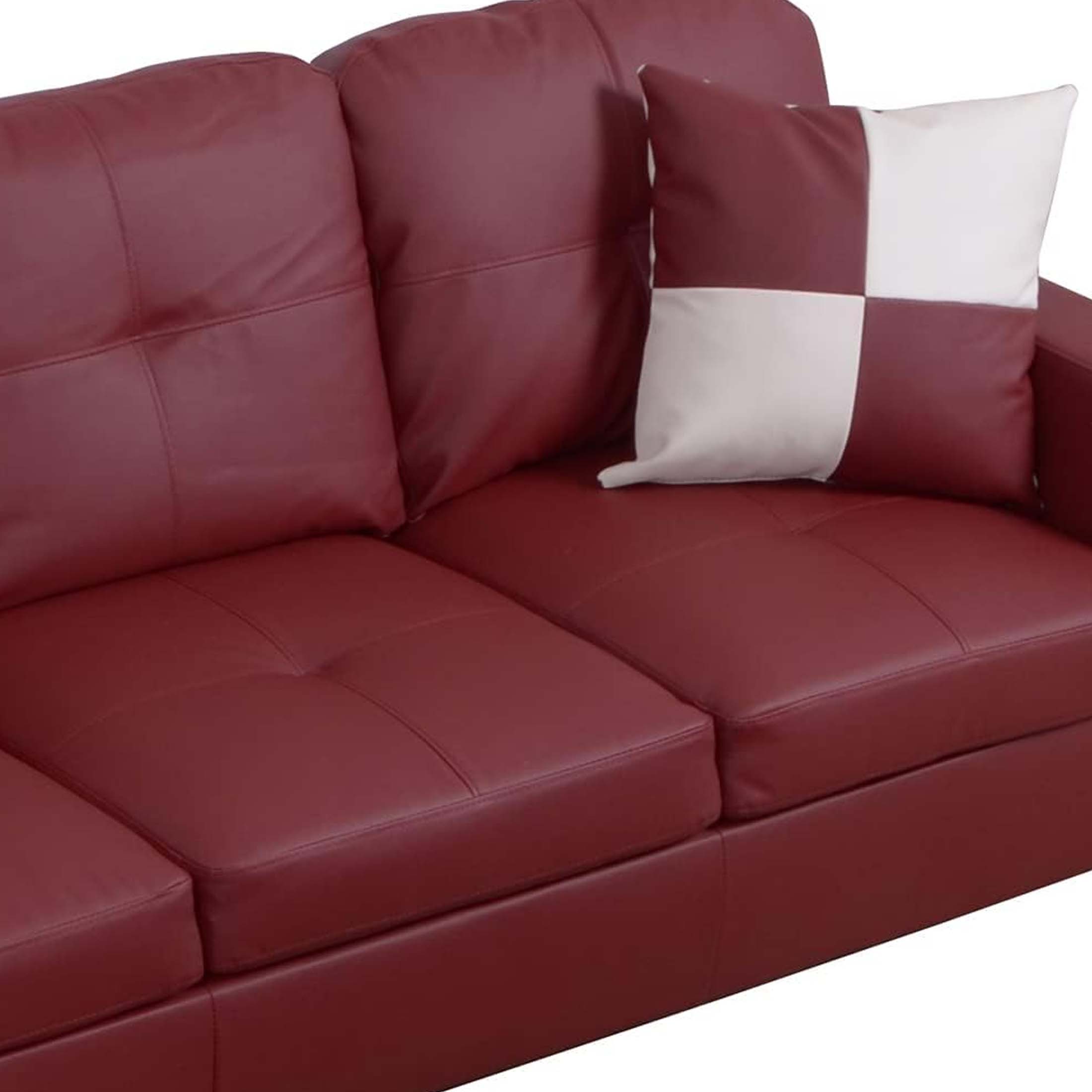 Momspeace Living Room Sectional Couch with Storage Ottoman, Modern PU Leather L-Shaped Sofa Couch Set - Red