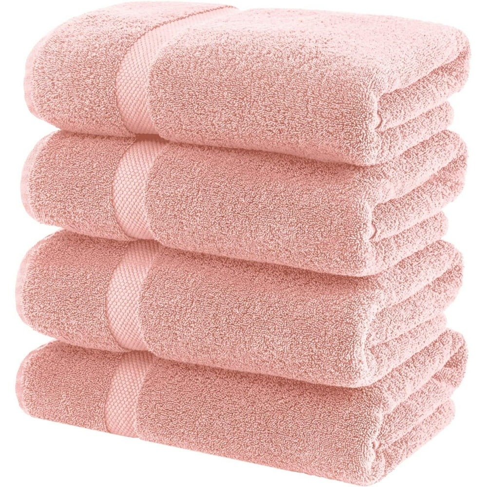 White Classic Luxury Bath Towels Cotton Hotel Spa Towel 27x54 4Pack Pink