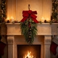 thumbnail image 6 of Artificial Christmas Hanging Swags 27 Inch Faux Norfolk Pine Teardrop Ornament with Bells, Bowknot and Red Berries for Xmas Front Door Stairs Fireplace Home Holiday Indoor Outdoor Decor, 6 of 7