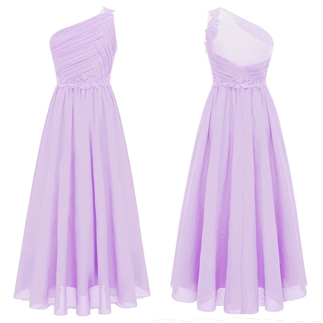 Alvivi Kids Flower Girls Ruched Chiffon Wedding Party Dress Pageant Birthday One Shoulder Ball Gown Lavender 8