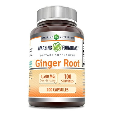 Amazing Formulas Ginger Root 4:1 1500 mg Per Serving | 200 Capsules Supplement | Non-GMO | Gluten Free | Made in USA