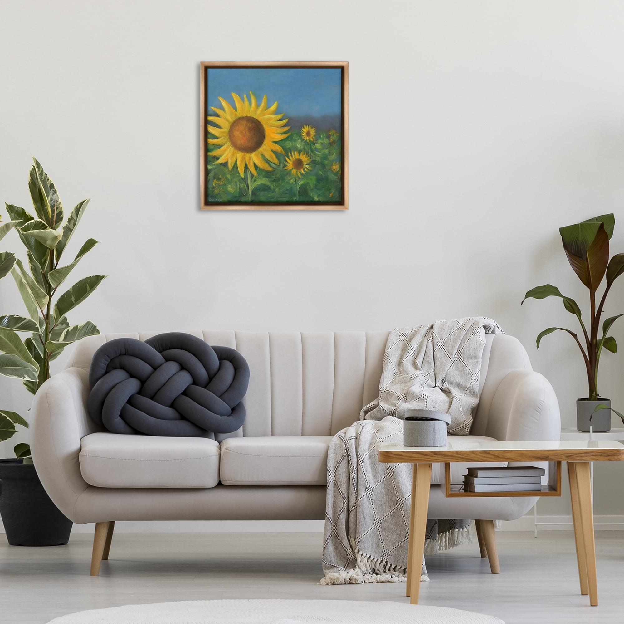 Stupell Industries Mellow Sunflower Garden Botanical & Floral Painting Brown Floater Framed Art Print Wall Art, 25 x 25