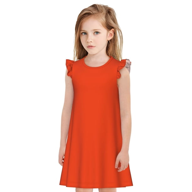 Fotbe Orange Vestido de Dormir para Niñas de 3 a 10 Años, Mangas Cortas, Estilo Princesa, Pijama Camisón con Mangas Voladas-Large