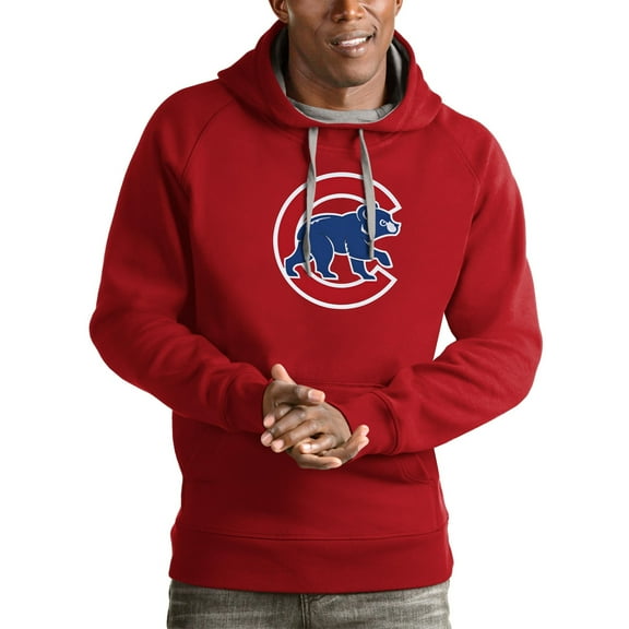 Men's Antigua Red Chicago Cubs Victory Pullover Team Logo Hoodie