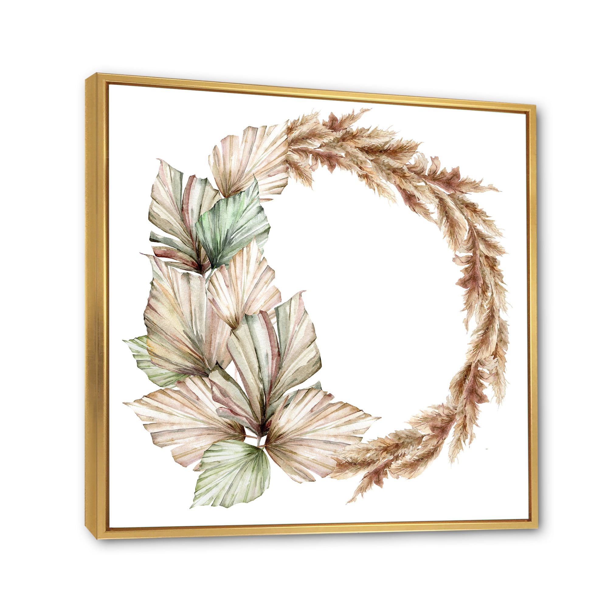 Designart 'Dry Palm Leaves and Pampas Grass With Wreath' Traditional Framed Canvas Wall Art Print
