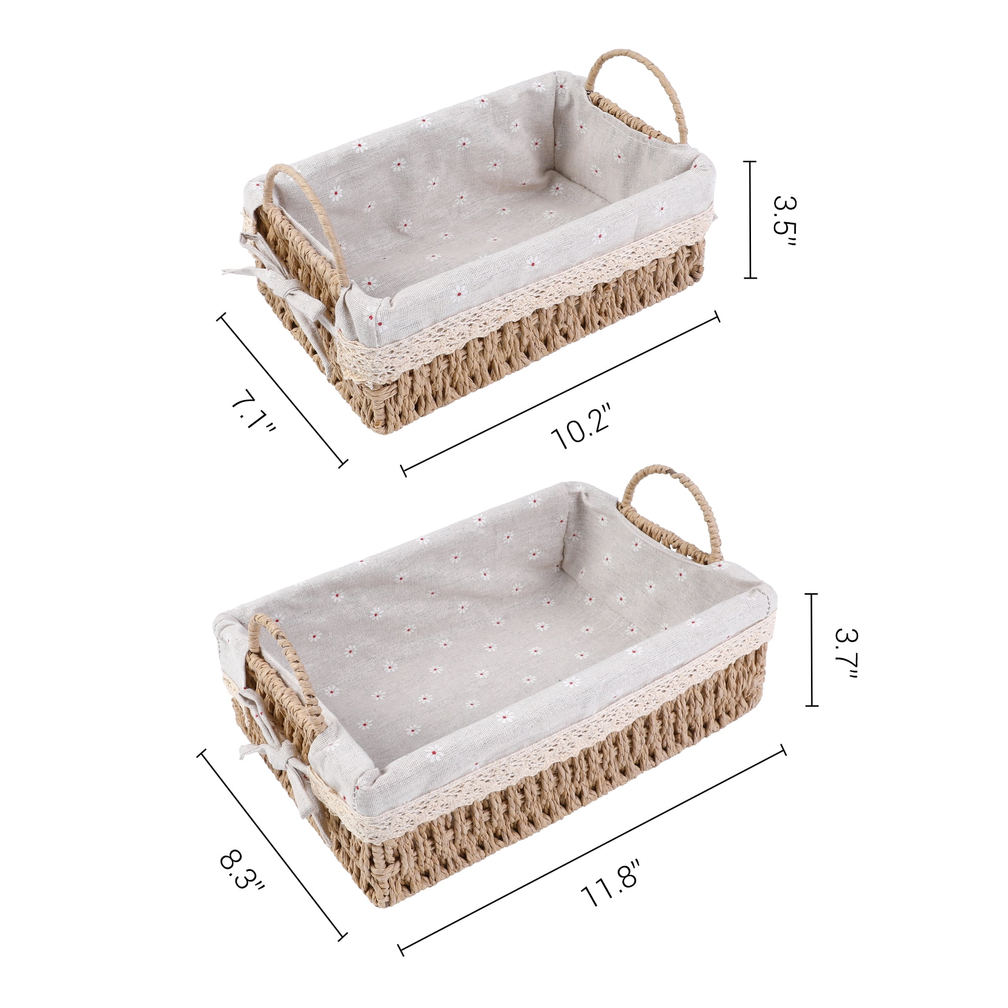 Unique Bargains 2 Pcs Wicker Basket with Handles Beige 10.2*7.1*3.5in/11.8*8.3*3.7in