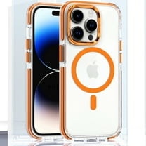 Allytech Clear Case for iPhone 15 Pro Max, Fashion Slim Magnetic Cover Compatible with MagSafe, Classic Transparent Shockproof Anti-Yellowing Hard PC Back Cover for iPhone 15 Pro Max - Orange