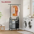 thumbnail image 2 of Laundry Sorter with Hanging Bar, 2 Section Laundry Hamper with Lockable Wheels and Removable Bag, Black & Gray, 2 of 8