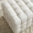 thumbnail image 6 of Genuine Leather Biscuit Tufted Ottoman with High-Density Foam, 17.32''W Multi-Functional Footstool for Living Room Bedroom & Nursery, Durable Beige Tufted Seat with Non-Slip Base, 6 of 7