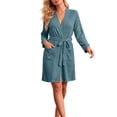 thumbnail image 2 of Mifsaly Womens Robes Lightweight Ribbed Knit Spa Robe Knee Length Sleepwear with Pockets and Tie Belt Blue,XL, 2 of 7