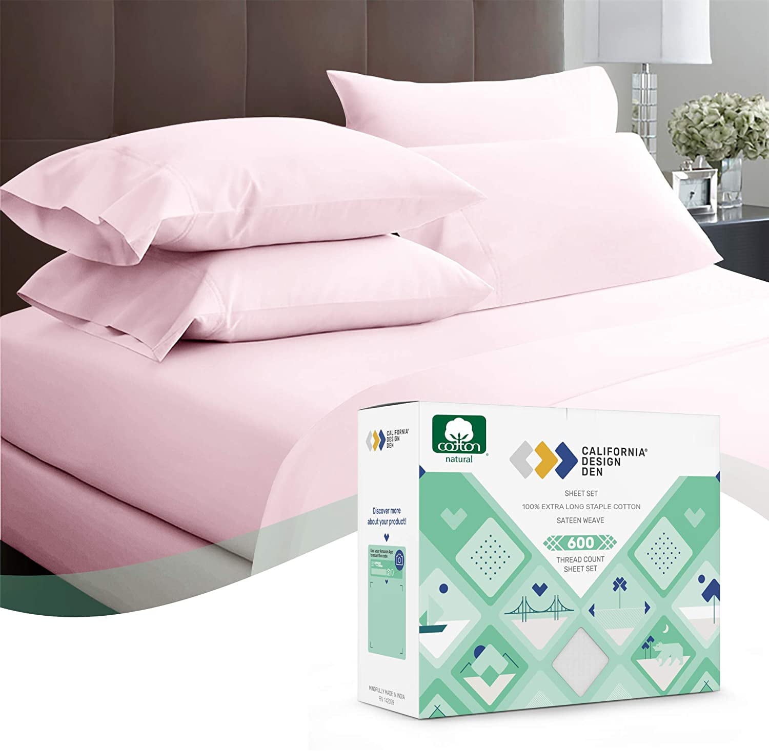 Pure Organic 100% Premium Cotton 600 Sheet Set 16" Deep Pocket Bedding Cover 