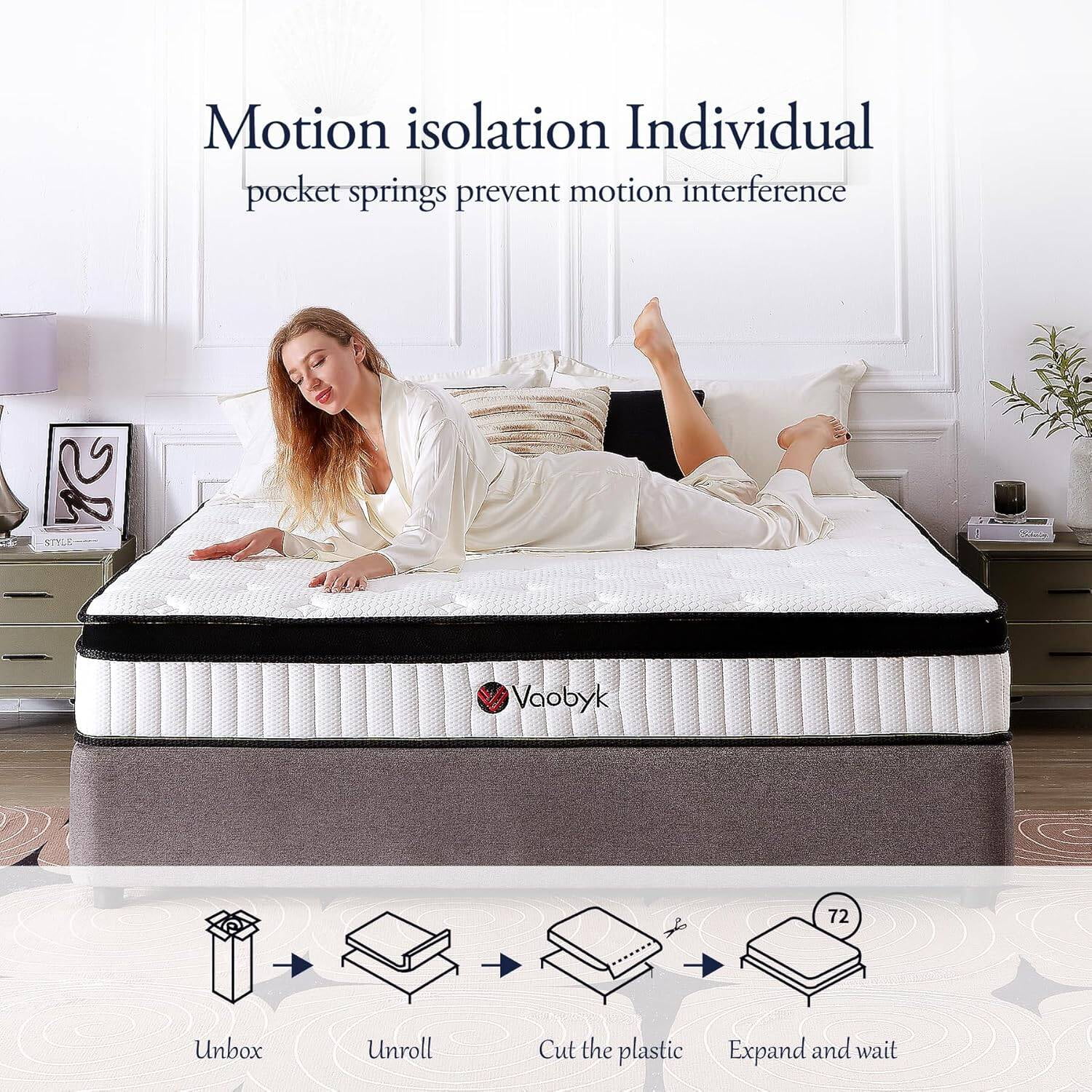 Full Size Mattress, 10 inch Hybrid Full Mattress in a Box, Memory Foam Mattress with Pocket Springs, Pressure Relief & Motion Isolation, CertiPUR-US Certified, Medium Firm