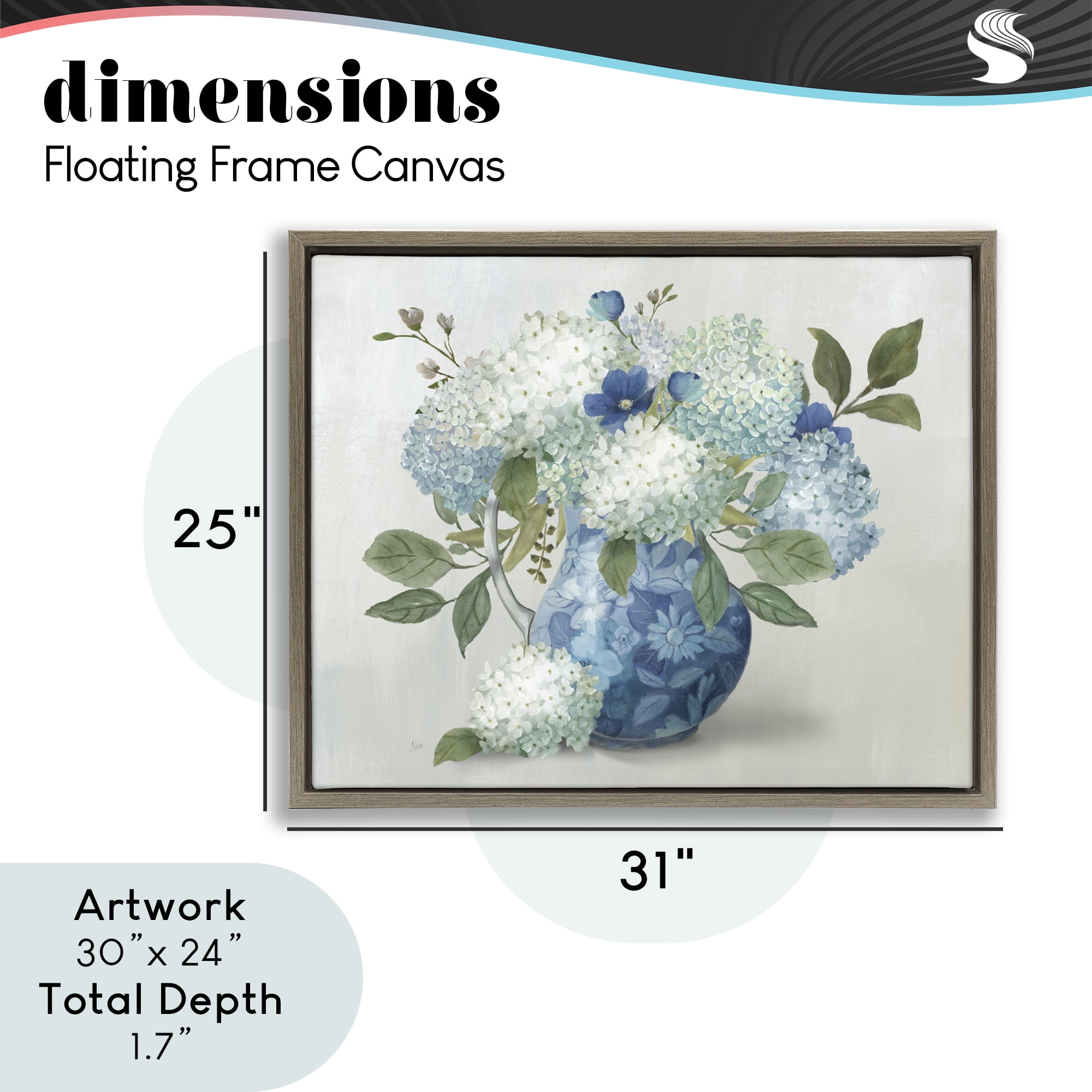 Stupell Industries Ornate Vase with Hydrangeas Brown Framed Floater Canvas Wall Art, design by Nan