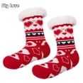 thumbnail image 2 of Calcetines de invierno con empuñaduras para mujer, medias antideslizantes, súper gruesas, suaves, peludas, térmicas, cálidas y acogedoras, forradas de forro polar, para el hogar y Navidad, 2 of 4