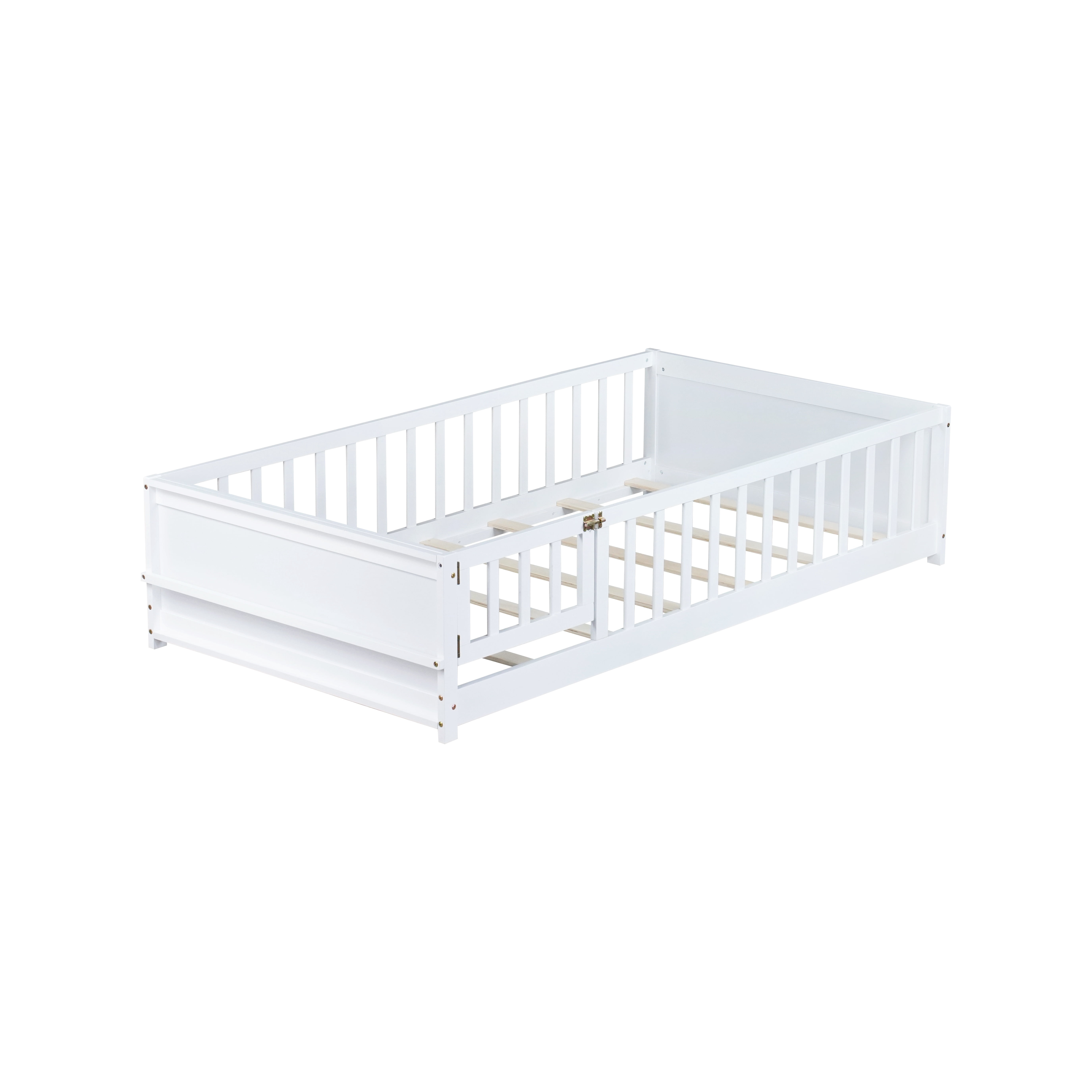Alvantor Montessori Floor Bed Twin Size with Door for Kids, Toddler Wooden Platform Bed White