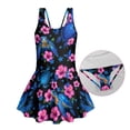 thumbnail image 2 of FOR U DESIGNS Girls One Piece Swimsuit with Skirt Quick Dry Hawaiian Swimwear with Skirt Toddler Girls Swimsuit Sun Protection, Turtle Hibiscus, 2 of 6