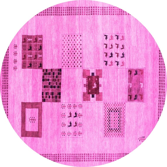 Ahgly Company Indoor Round Abstract Pink Contemporary Area Rugs, 8' Round