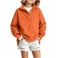 thumbnail image 6 of Mifsaly Kids Girls Sweatshirt Half Button Pullover Sweatshirts Mock Neck Long Sleeve Loose Fit Casual Fall Winter Tops Orange,160, 6 of 9