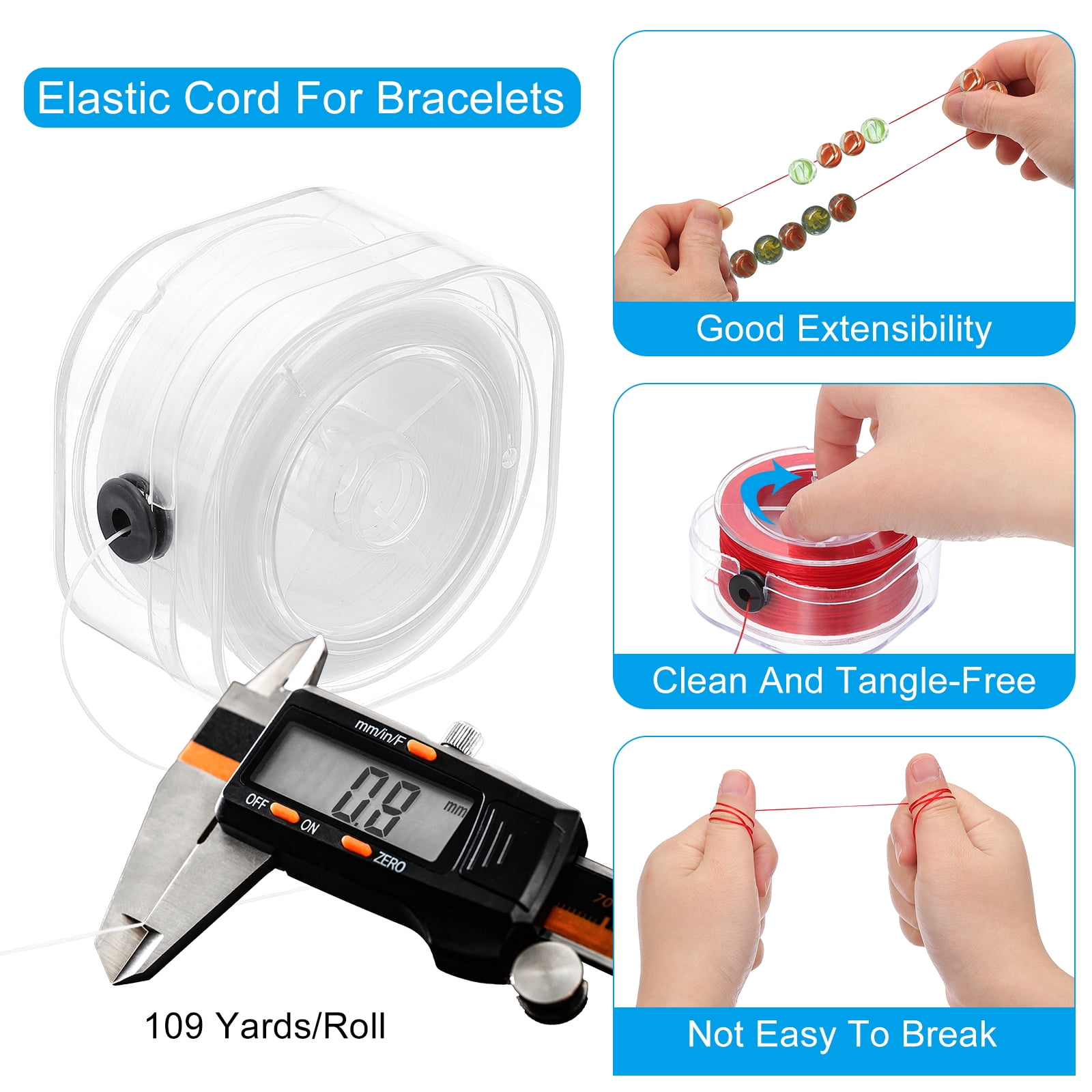 Uxcell 5 Pcs Flat Stretchy Bracelet Strings, 0.8mm 109 Yards Crystal Elastic Thread Cord with Organizing Case, 5 Colors