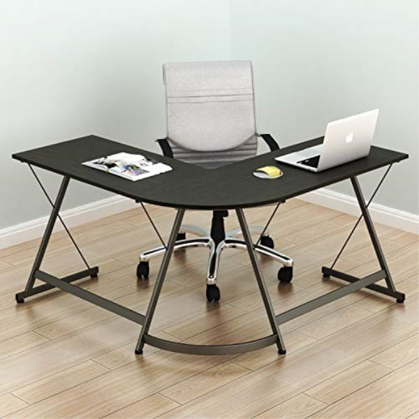 shw l-shaped home office corner desk wood top, espresso 