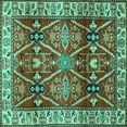 thumbnail image 1 of Ahgly Company Machine Washable Indoor Square Geometric Turquoise Blue Traditional Area Rugs, 6' Square, 1 of 4