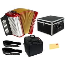 Hohner Corona II G/C/F Accordion - Pearl Red Bundle with Case, Gig Bag, Straps, and Austin Bazaar Polishing Cloth