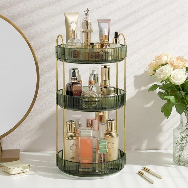 Organizador de maquillaje Aveniee, giratorio 360°, 3 niveles, verde